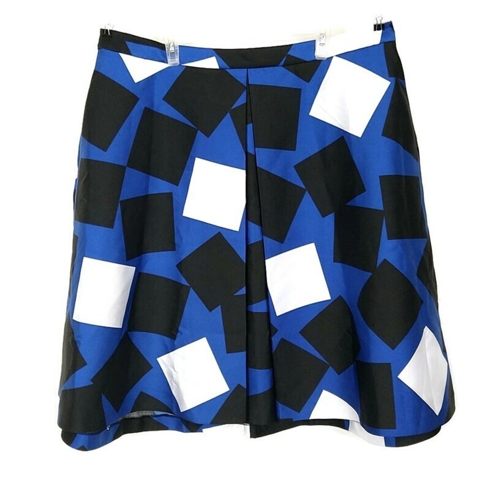 Lane Bryant Skirt Womens 24 Blue Geometric Square Print A-Line Pleated Plus Size